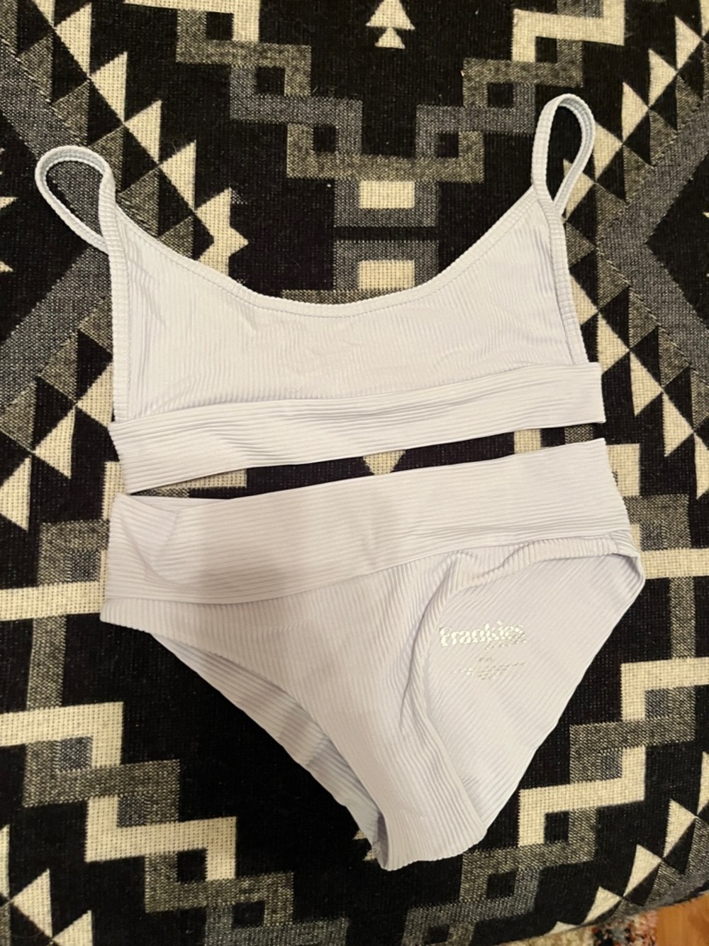 Frankie's Bikinis Ribbed Bralette & High-Waist Bikini Set in Powder Blue